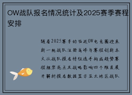 OW战队报名情况统计及2025赛季赛程安排